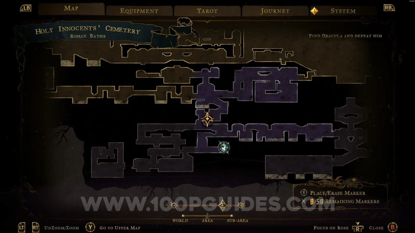 Castlevania Belmonts Curse Roman Baths map with the area of XP Statue #40 marked