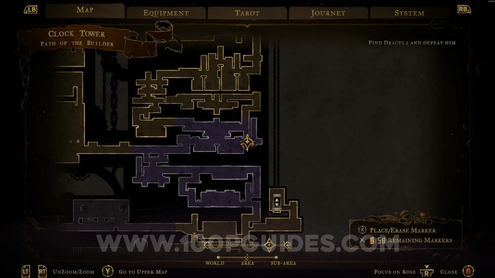 Castlevania Belmont's Curse Path Of The Builder: map marking the area of XP Statue #7