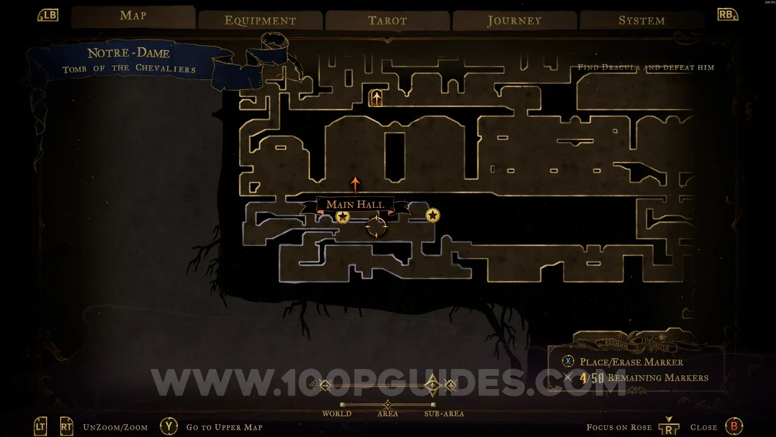 Castlevania Belmonts Curse Tomb Of The Chevaliers map showing XP Statues #124 and #125 at the top