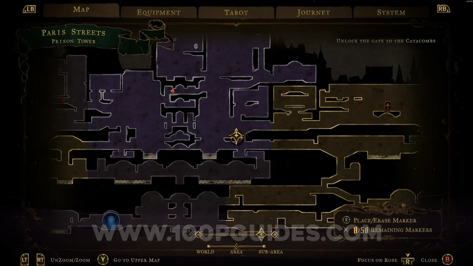 Castlevania Belmonts Curse Prison Tower: map marking the area of Brave Heart Fragment #2