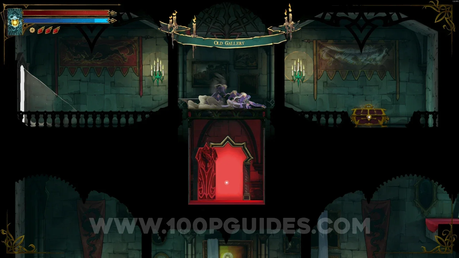 Castlevania Belmonts Curse Main Hall: the chest with the Jewel Knuckles by the upper door