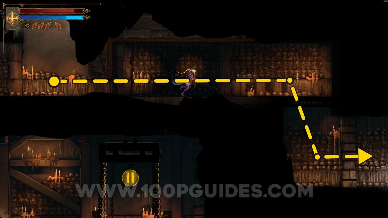 Castlevania Belmonts Curse Path Of The Abyss: using the slide to reveal a secret area