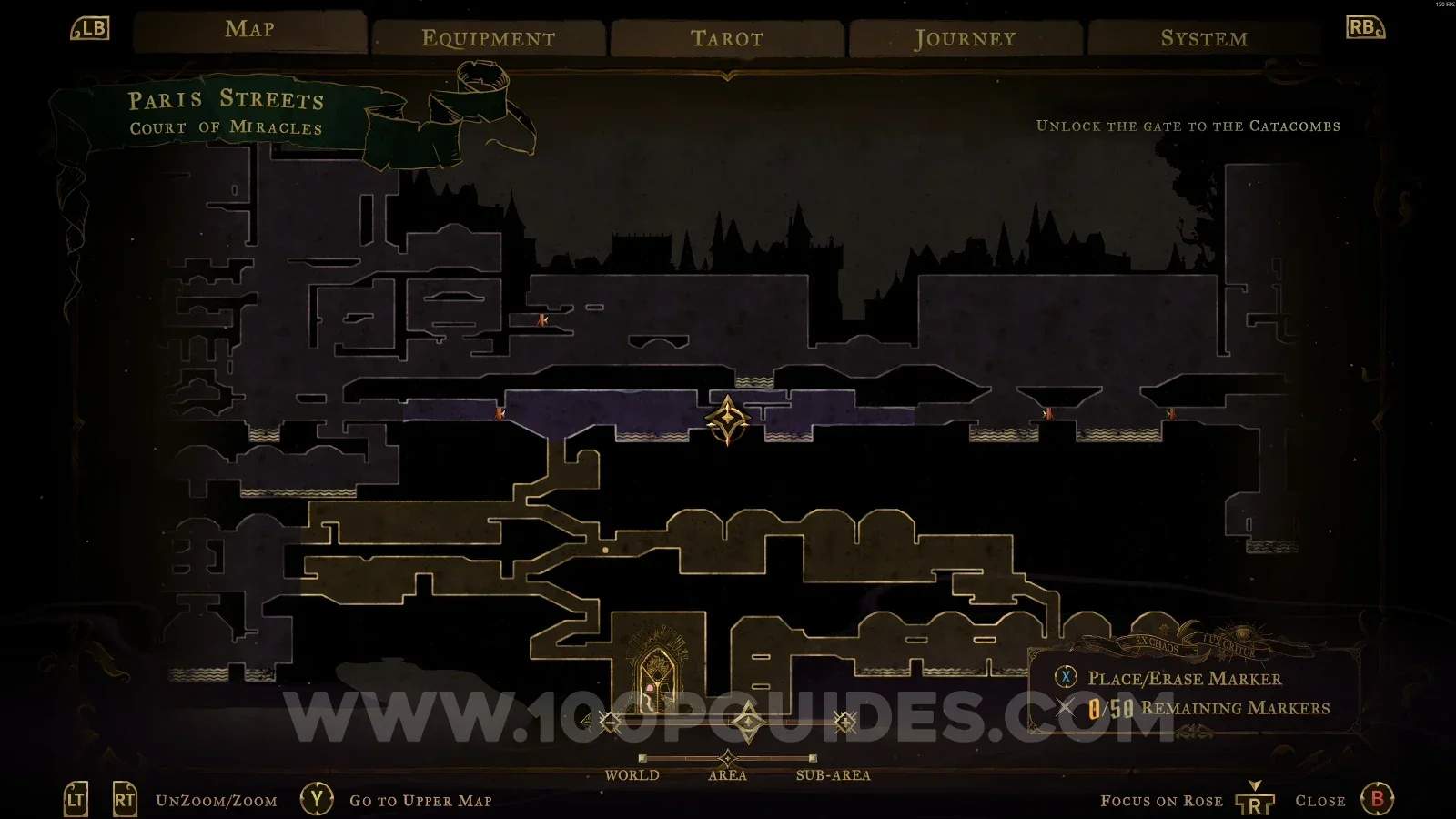 Castlevania Belmonts Curse Court of Miracles: map marking the area of XP Statue #15