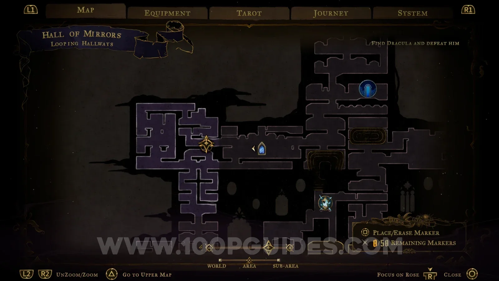 Castlevania Belmonts Curse Looping Hallways map showing the start point for the Sand Charm relic