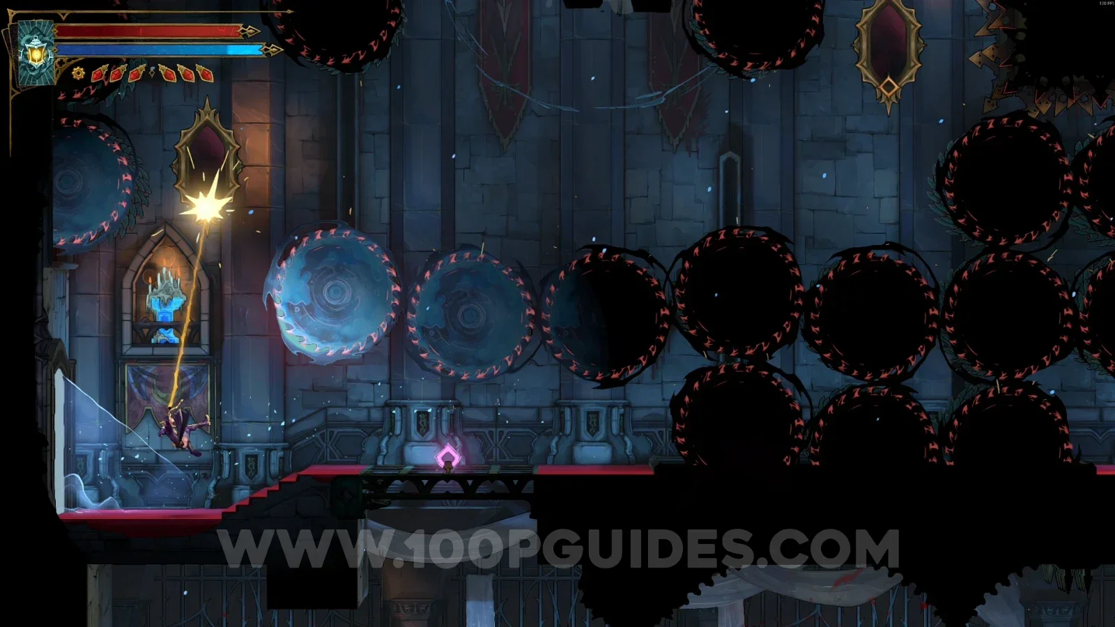 Castlevania Belmonts Curse Grand Hall: climbing left with the Arcane Whip and going through the paintings