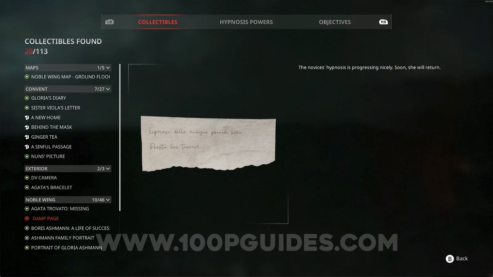 Remothered: Red Nuns Legacy Noble Wing #10: the Damp Page collectible from the bathtub