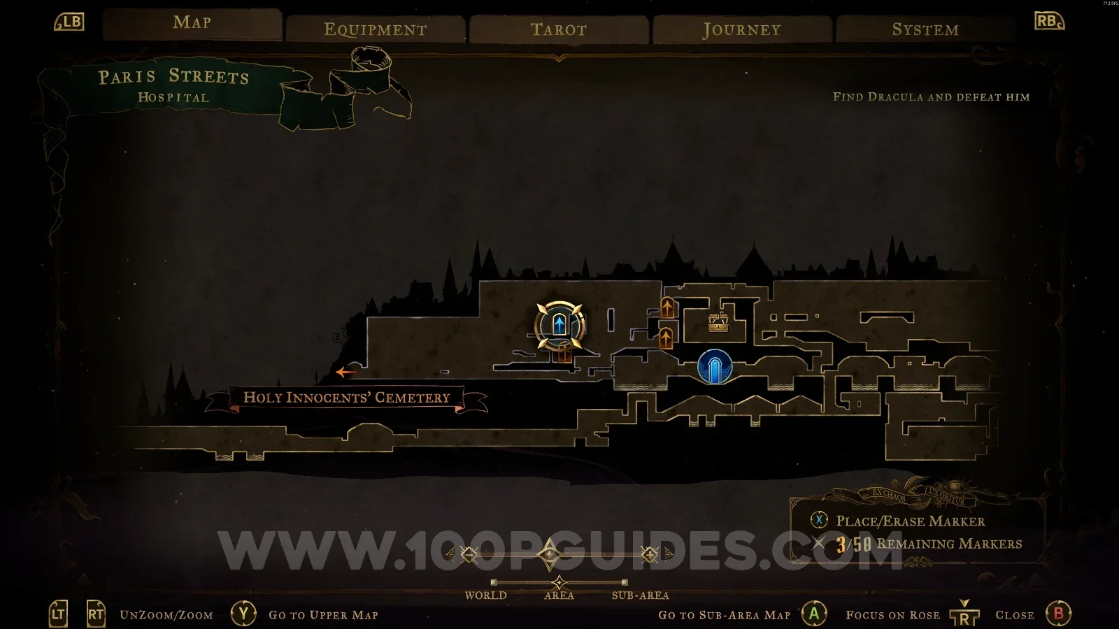 Castlevania Belmonts Curse Street Of The Tomb Masons map marking the hospital with the Thrilling Eye