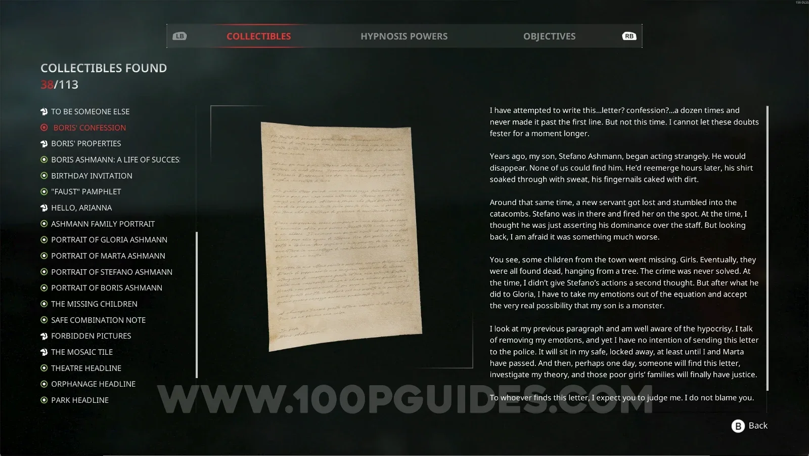 Remothered: Red Nuns Legacy Noble Wing #27: Boris' Confession collectible