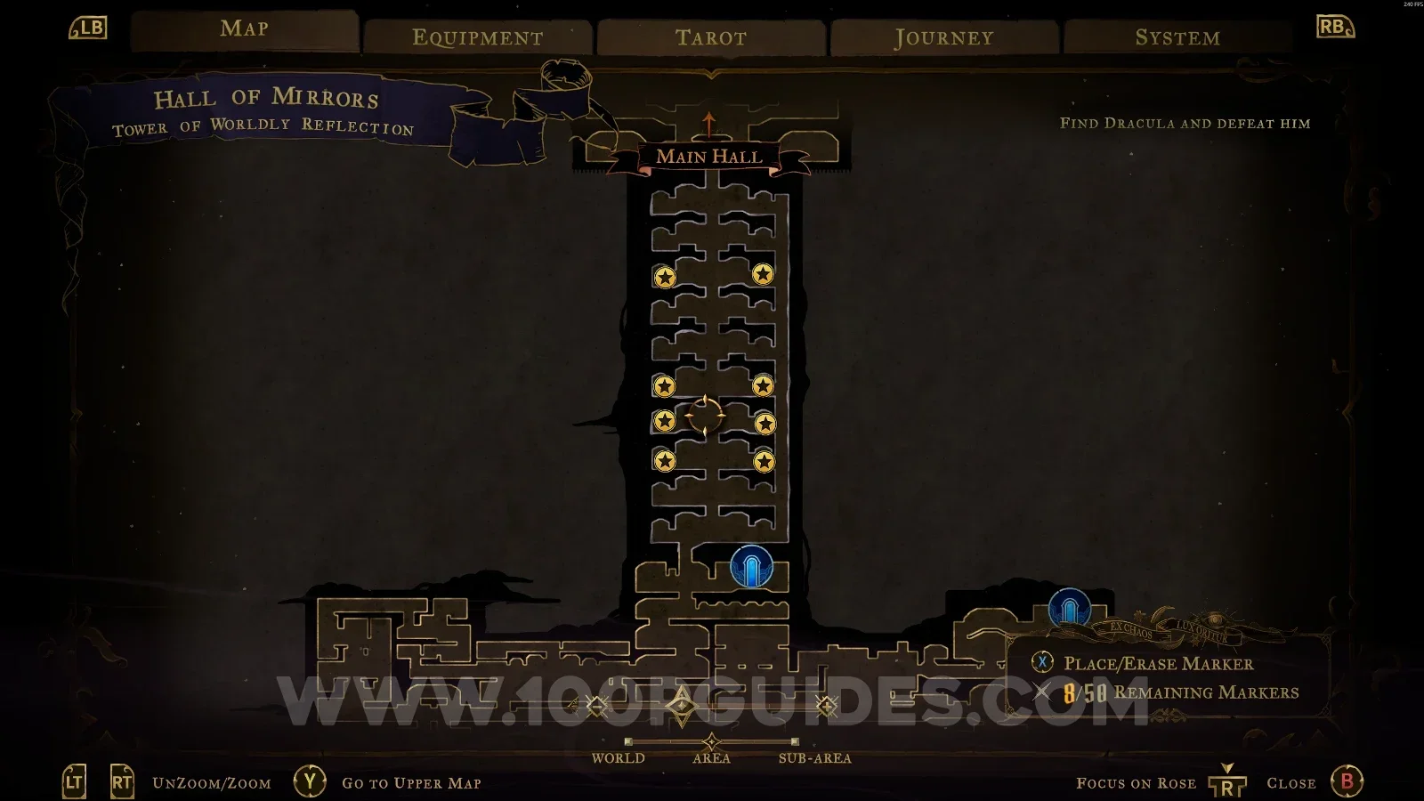 Castlevania Belmonts Curse Tower Of Worldly Reflection map marking the corridors of XP Statues #127 to #134