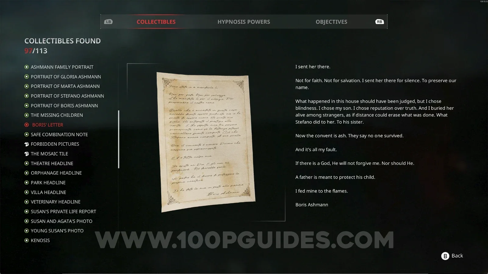 Remothered: Red Nuns Legacy Noble Wing #46: Boris' Letter collectible from the drawer