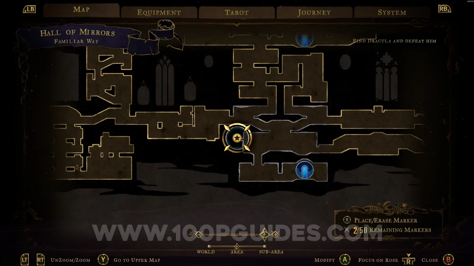 Castlevania Belmonts Curse Familiar Way map with the area of XP Statue #138 marked