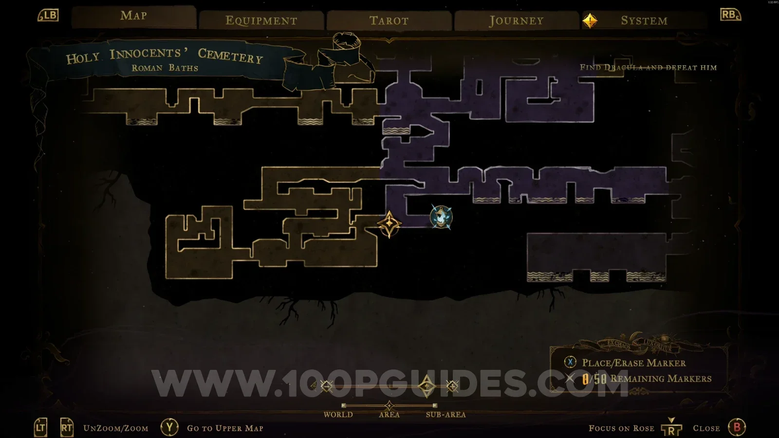 Castlevania Belmont's Curse Roman Baths: map marking the location of Wise Heart Fragment #3