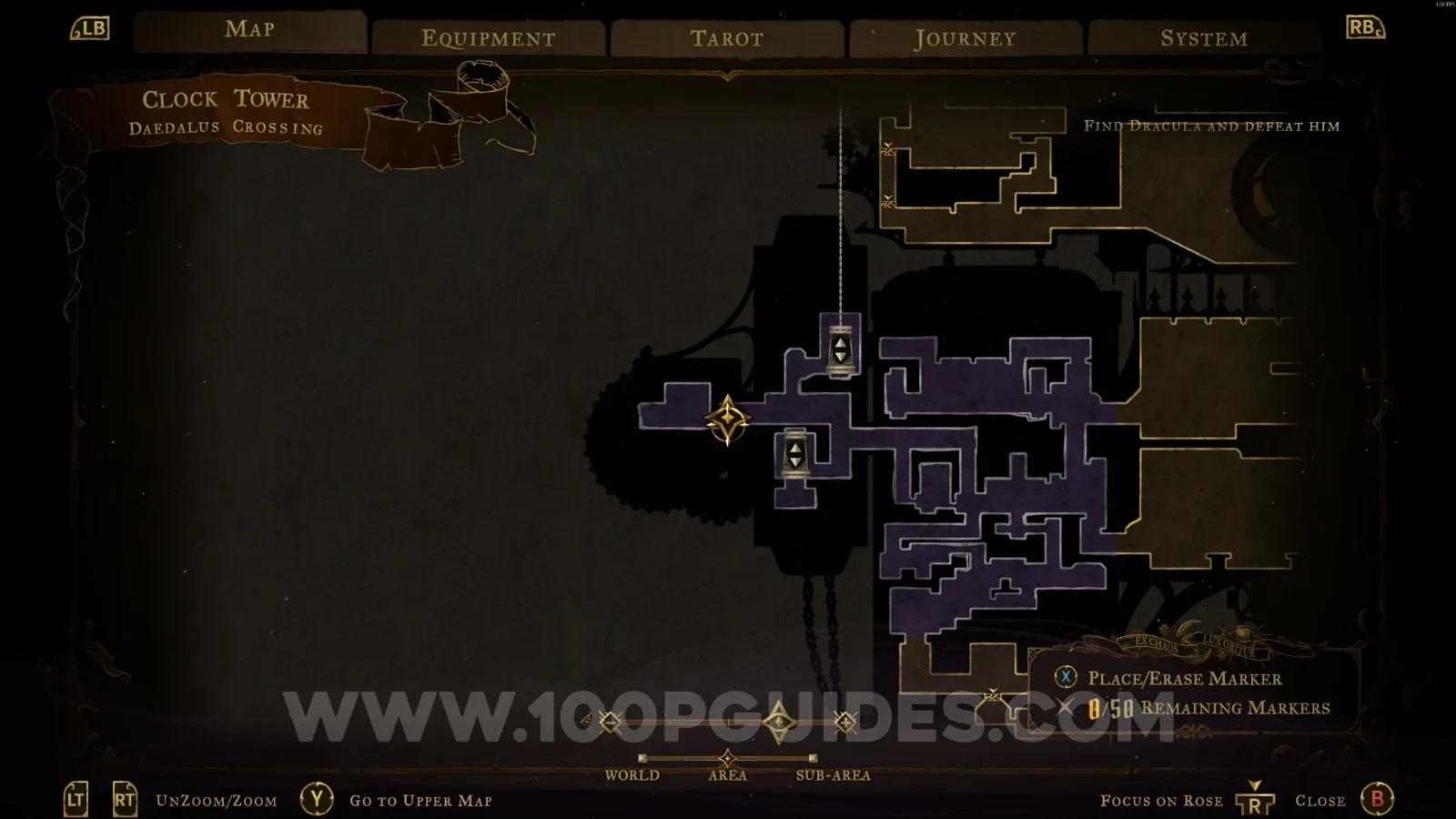 Castlevania Belmont's Curse Daedalus Crossing: map marking the area of Relic #5 Hollow Bone