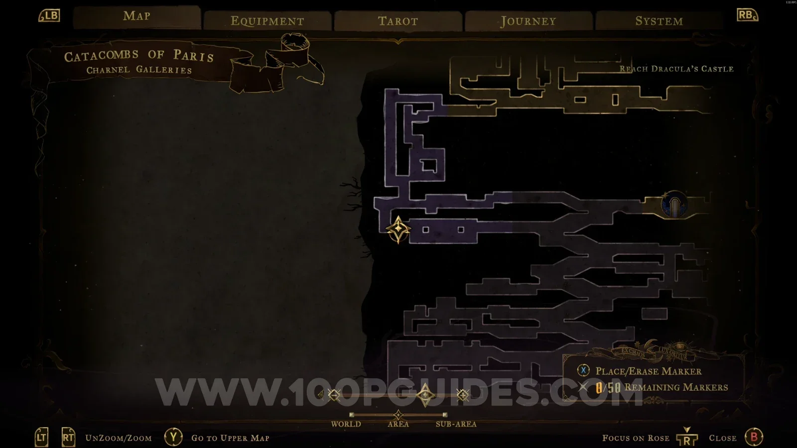 Castlevania Belmonts Curse Charnel Galleries: map marking the area of XP Statue #5