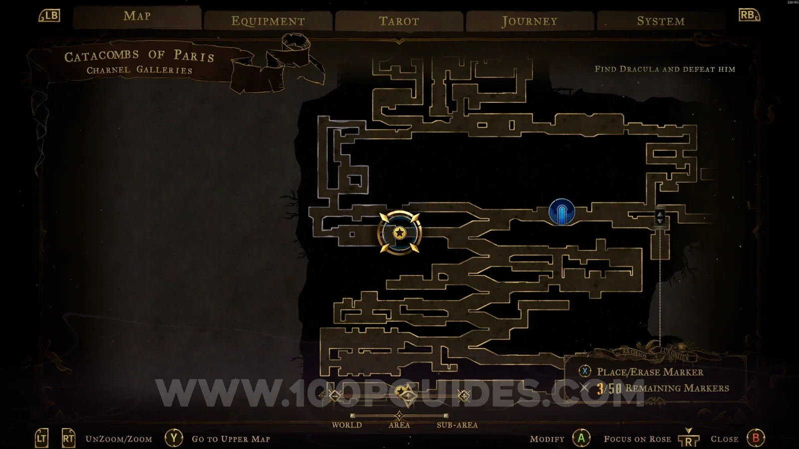 Castlevania Belmonts Curse Charnel Galleries map with the area of XP Statue #48 marked