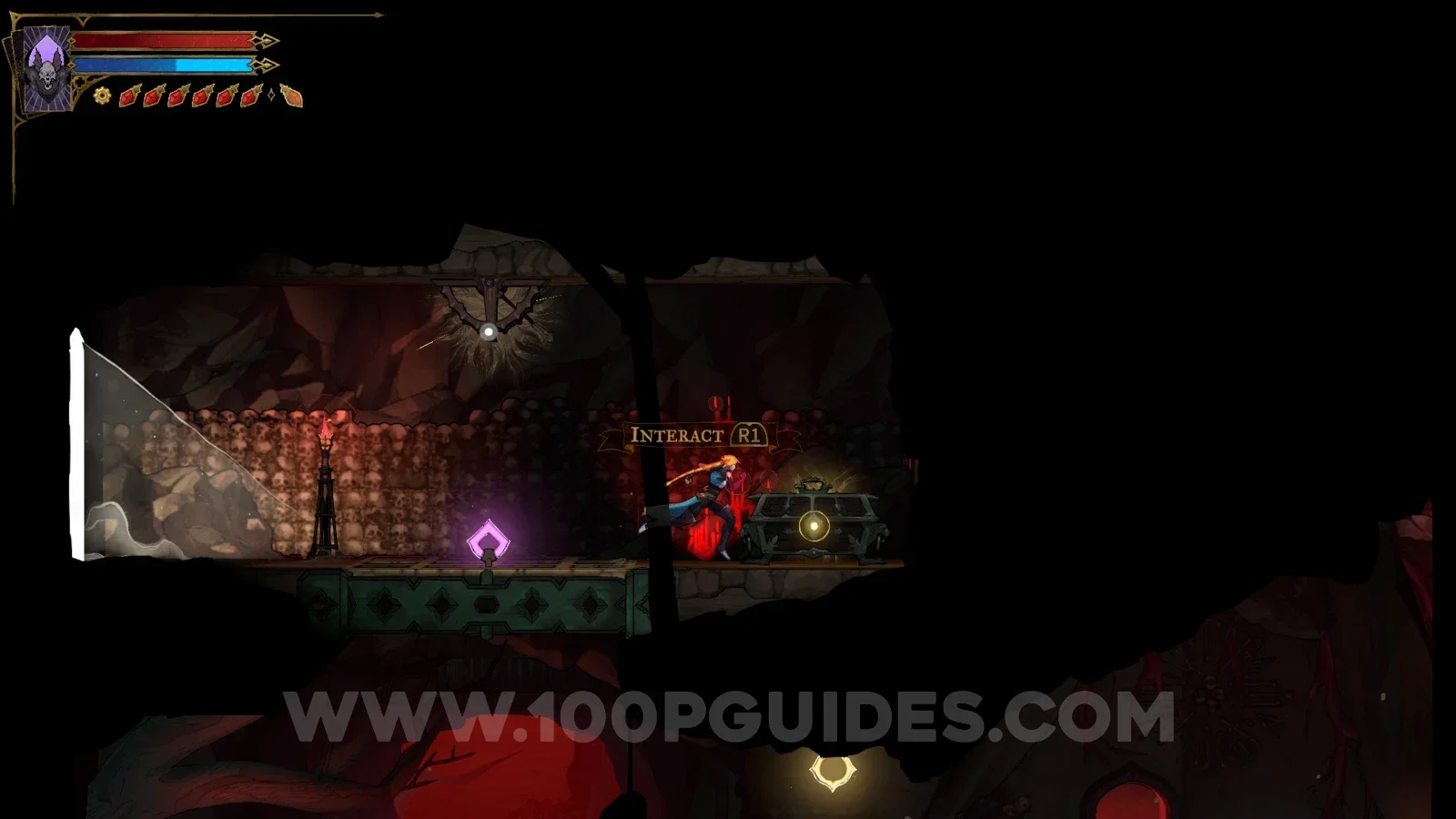 Castlevania Belmonts Curse Throat Of Hell: the marked spot holding the Ebony Claw relic