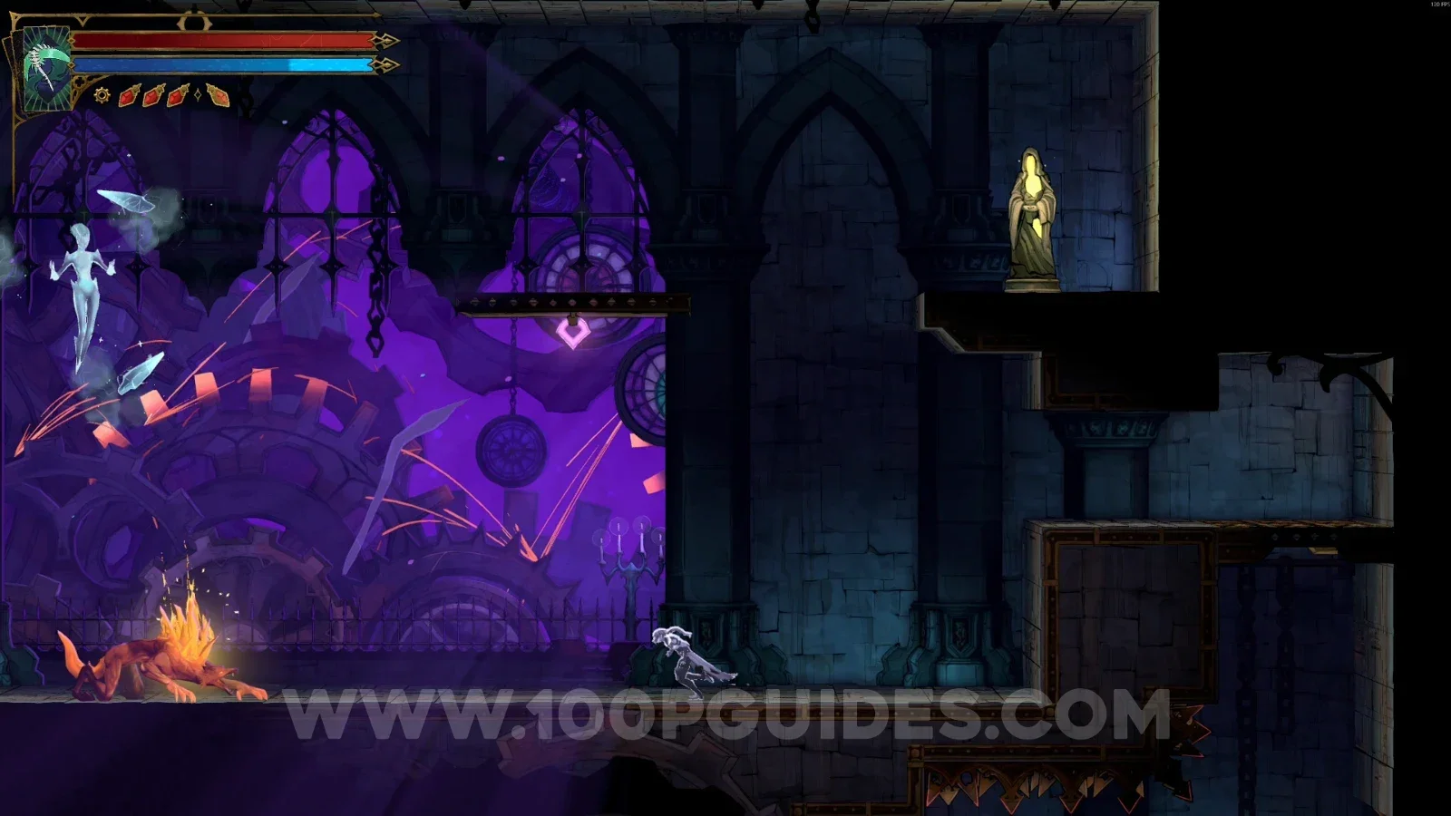Castlevania Belmont's Curse Clock Keeper's Atrium: XP Statue #12 at the top of the marked area