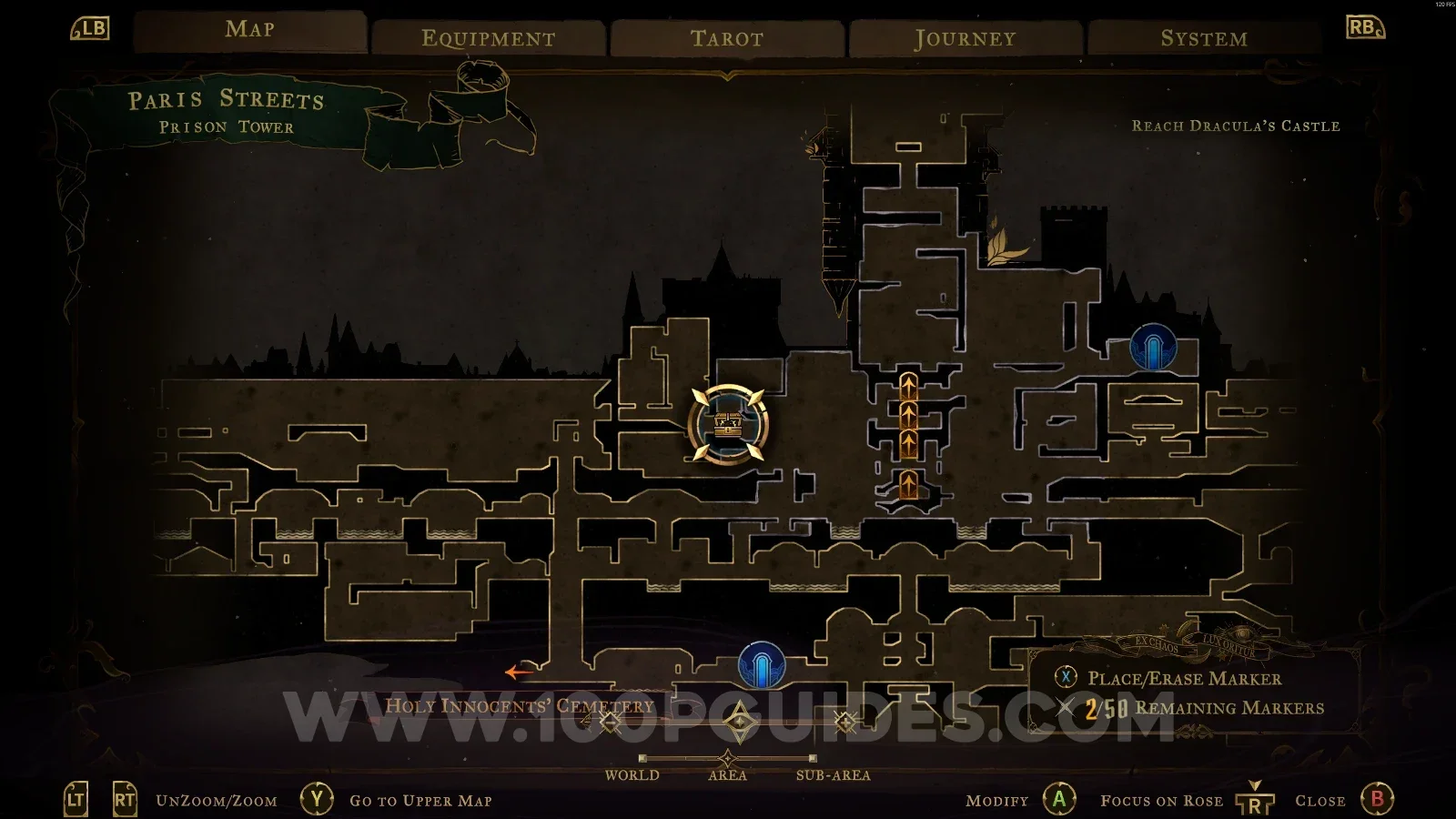 Castlevania Belmonts Curse Prison Tower: map marking the area of Red Book #2