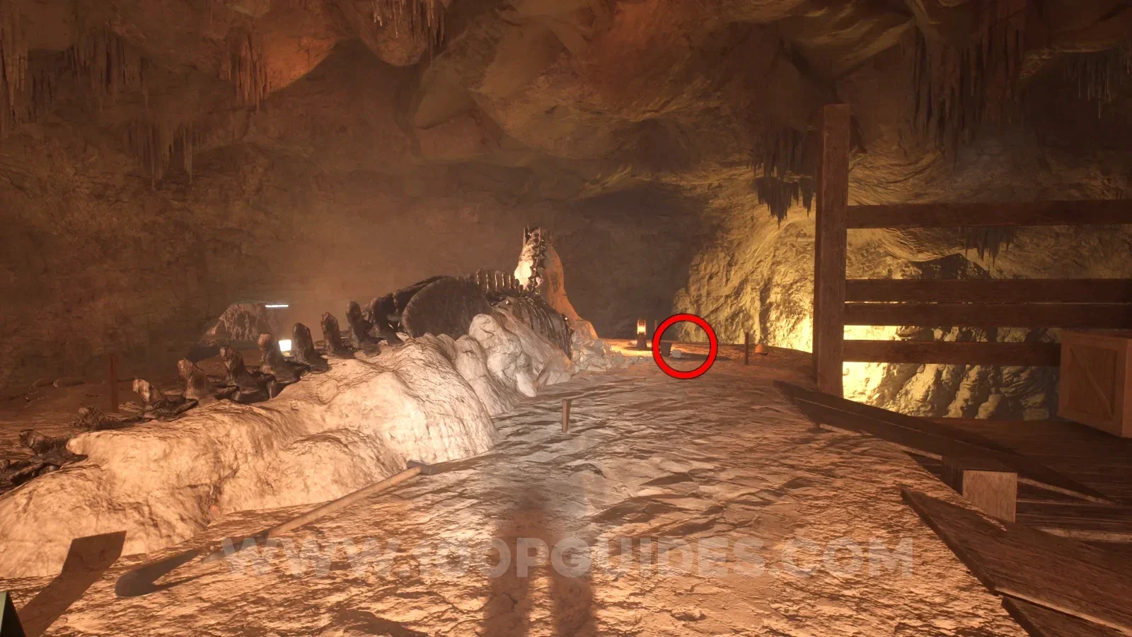 Terrible Lizards Chapter 2: The Alpha Digsite note next to the dinosaur bones above the wooden structure