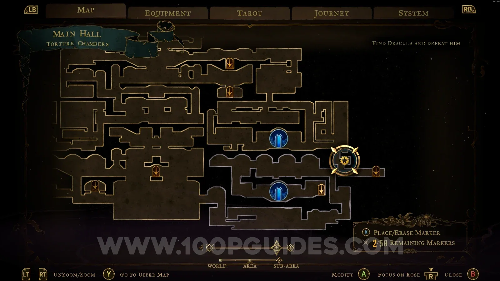 Castlevania Belmonts Curse Torture Chambers map with the area of XP Statue #84 marked