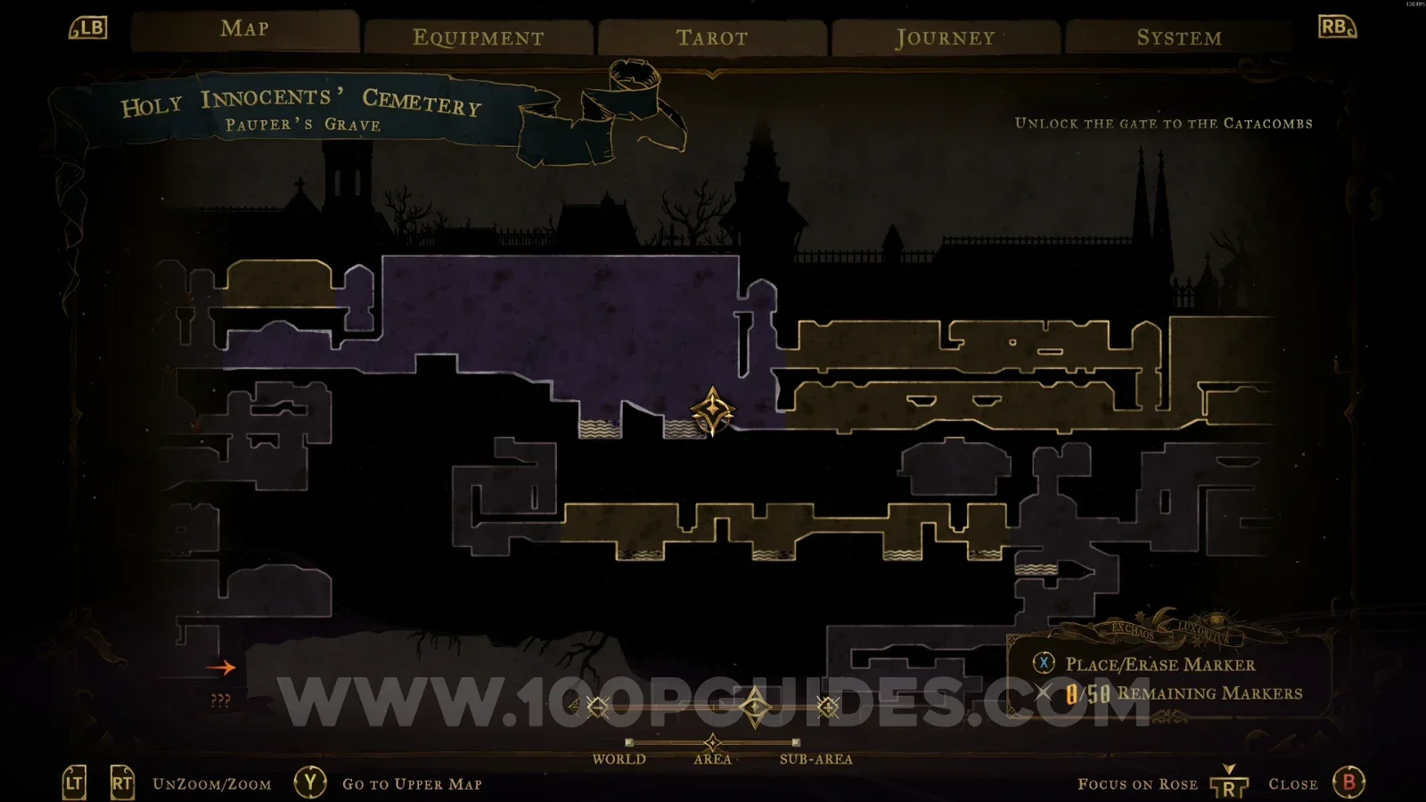 Castlevania Belmonts Curse Pauper's Grave map with the area of XP Statue #35 marked