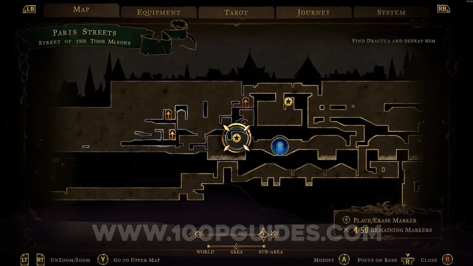 Castlevania Belmonts Curse Streets Of The Tomb Masons map with the area of XP Statue #4 marked