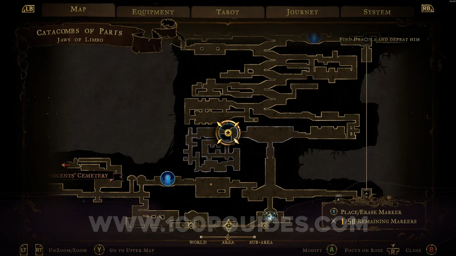 Castlevania Belmonts Curse Jaws Of Limbo map marking the Necro Charm relic area