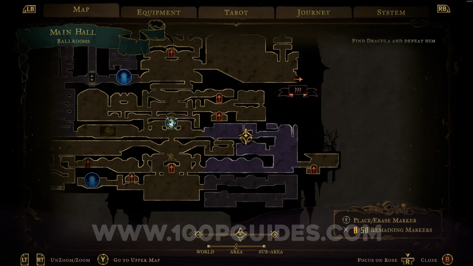 Castlevania Belmonts Curse Ballrooms map with the area of XP Statue #79 marked