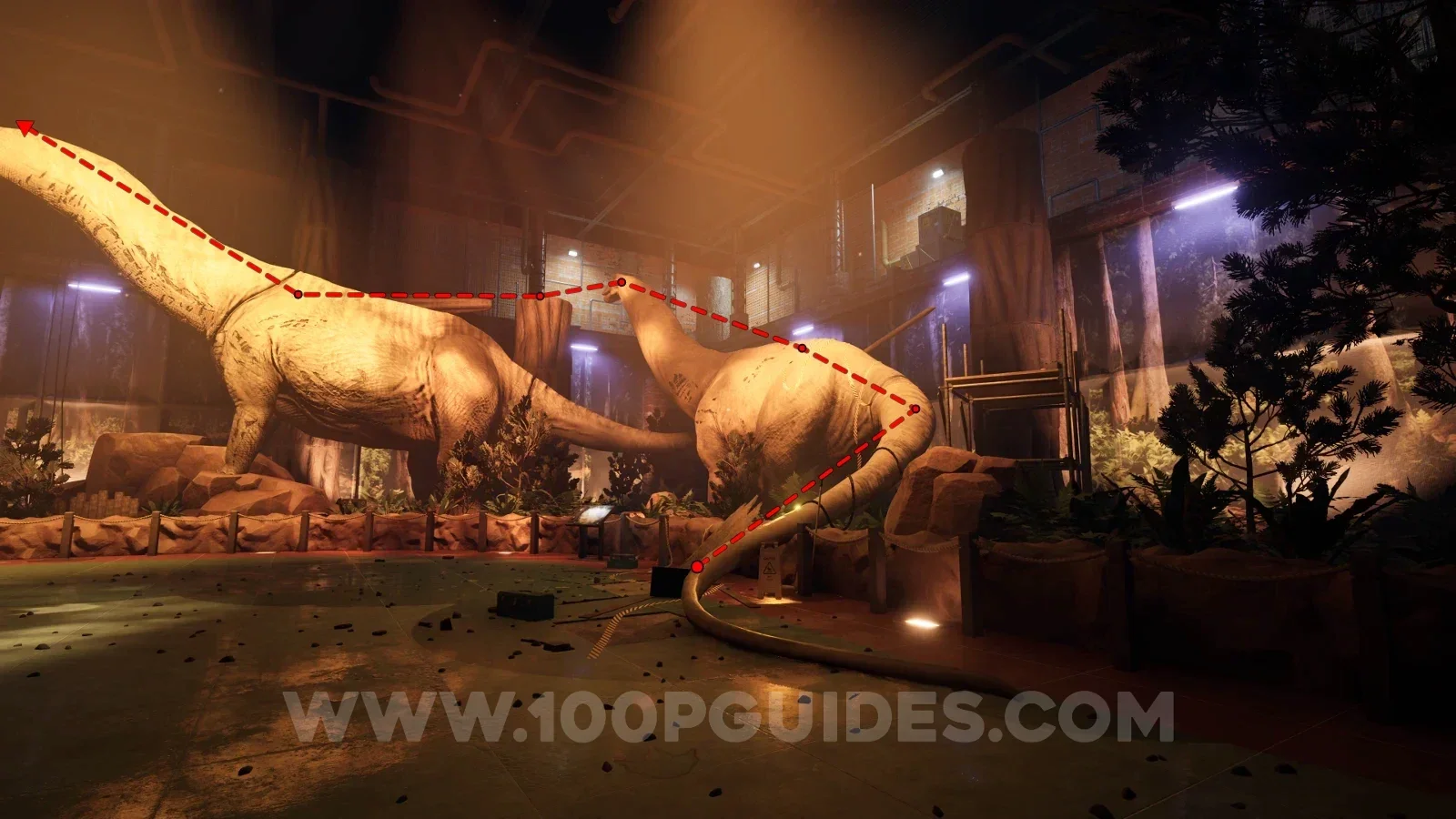 Terrible Lizards Chapter 1: using the dinosaurs as ramps in the first exhibition area to reach Amber Specimen 2