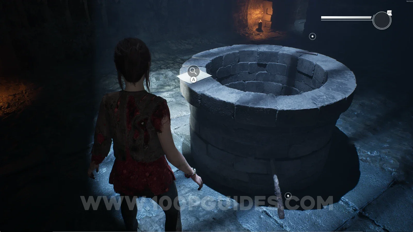 Remothered: Red Nuns Legacy Catacombs: the well at the end of the room with a note on top