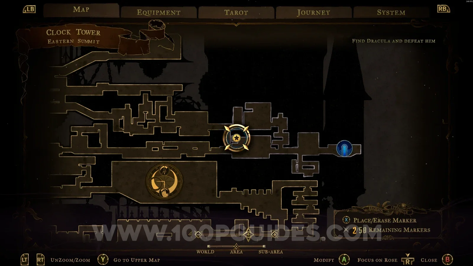 Castlevania Belmonts Curse Eastern Summit map with the area of XP Statue #106 marked