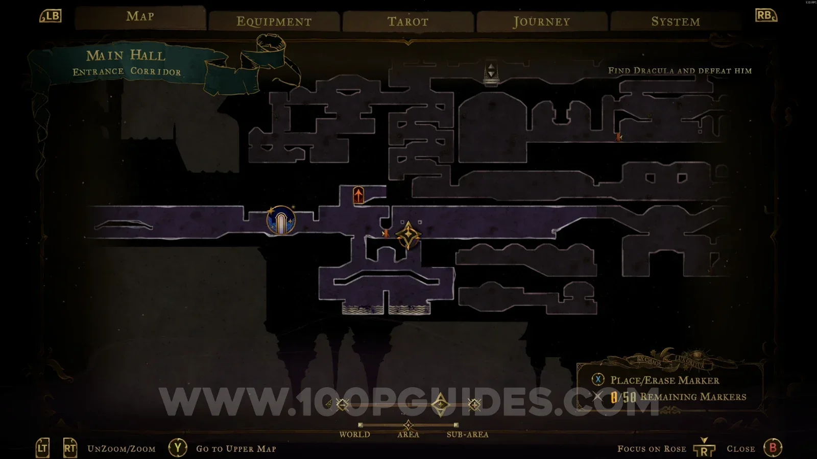 Castlevania Belmonts Curse Entrance Corridor map with the area of XP Statue #65 marked