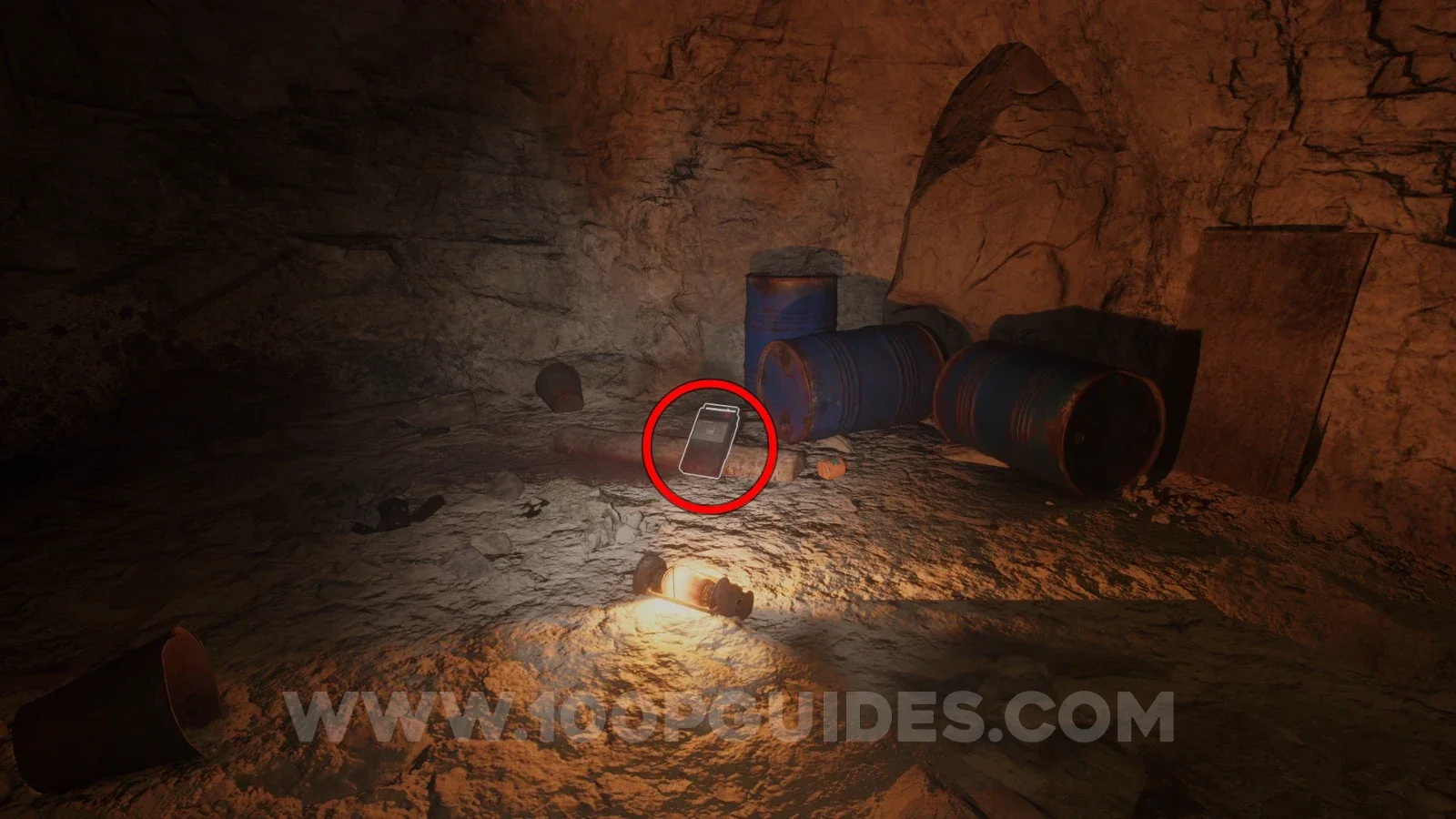 Terrible Lizards Chapter 2: tape Crewmen: Campfire Fun next to some blue barrels on the left past the door