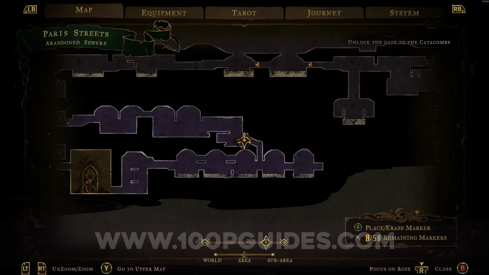 Castlevania Belmonts Curse Abandoned Sewers: map marking the area of XP Statue #14