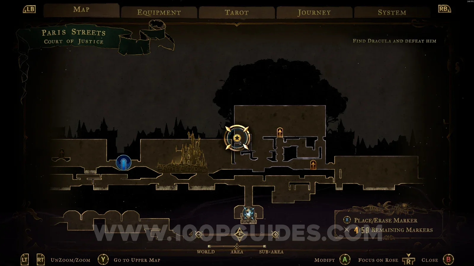 Castlevania Belmonts Curse Court Of Justice: map marking the area of Brave Heart Fragment #3