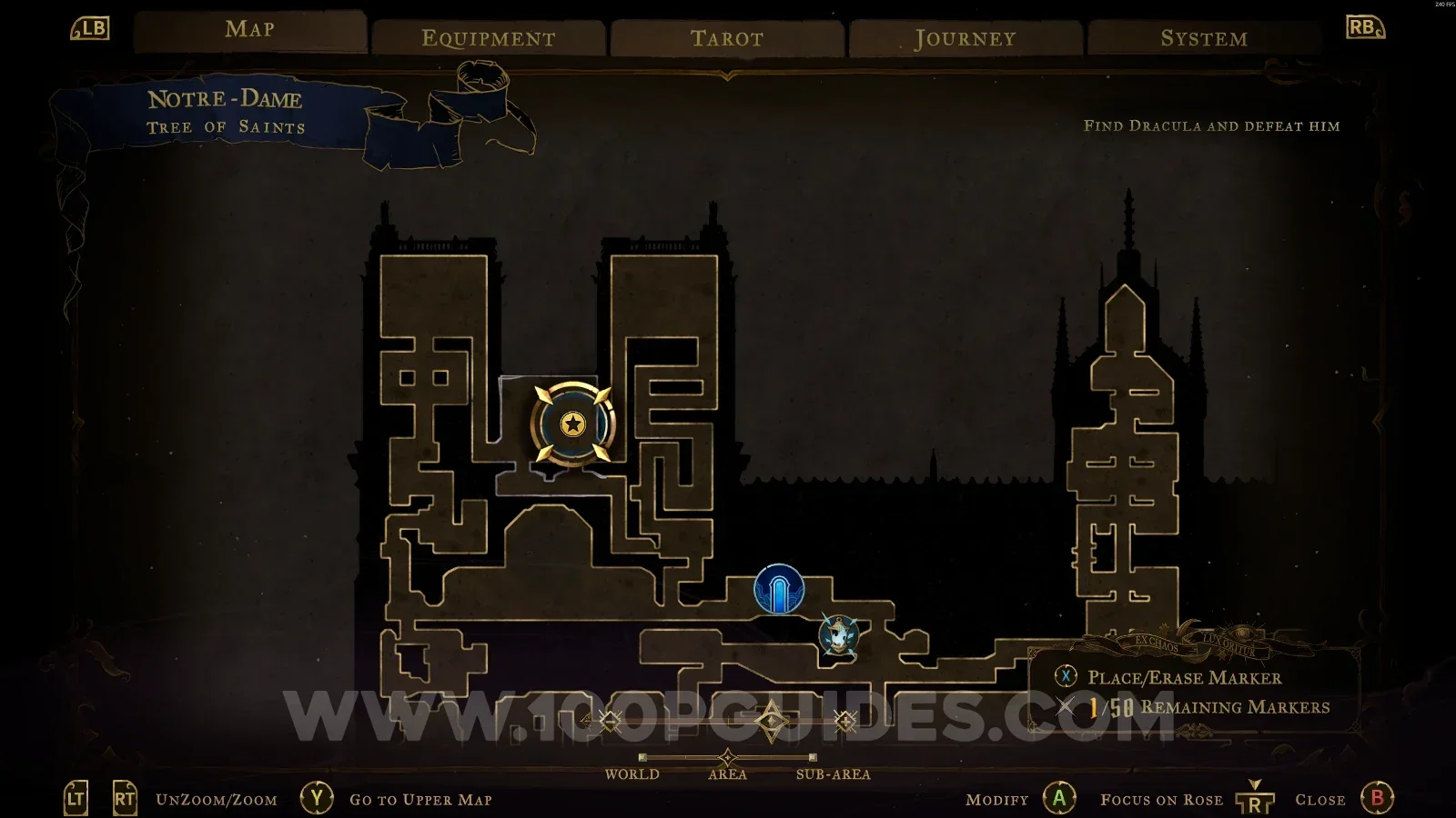 Castlevania Belmonts Curse Tree Of Saints: map marking the area of Brave Heart Fragment #24