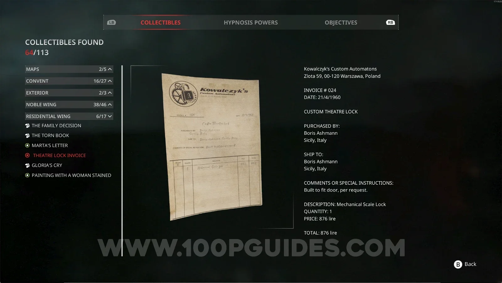 Remothered: Red Nuns Legacy Residential Wing #6: Theatre Lock Invoice collectible