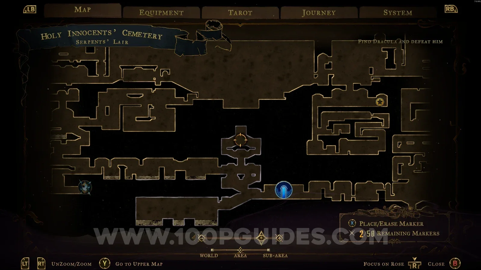 Castlevania Belmonts Curse Serpents' Lair map marking the Vampire's Fang relic room