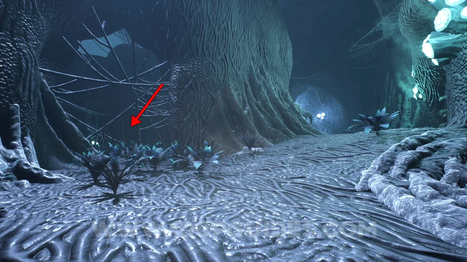 Terrible Lizards Chapter 4: strands of goo on the left at the end of the chase after getting the keys