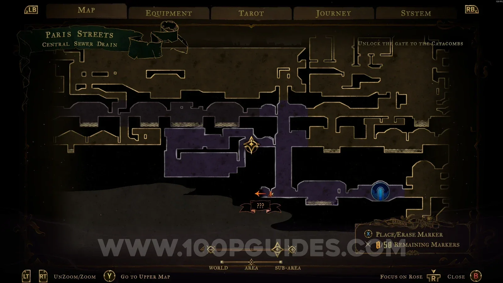 Castlevania Belmonts Curse Central Sewer Drain: map marking the area of Relic #3 Twilight Gem