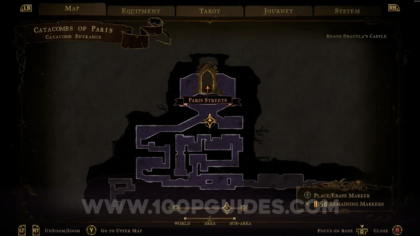 Castlevania Belmonts Curse Catacomb Entrance: map marking the area of XP Statue #1