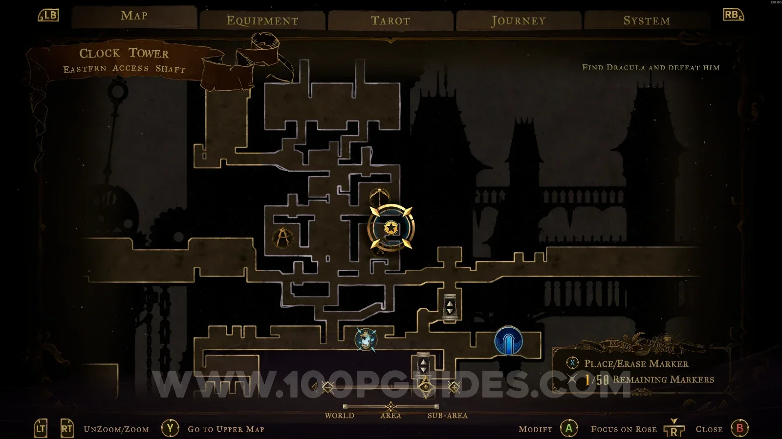 Castlevania Belmonts Curse Eastern Access Shaft map marking the area of XP Statues #96 and #97