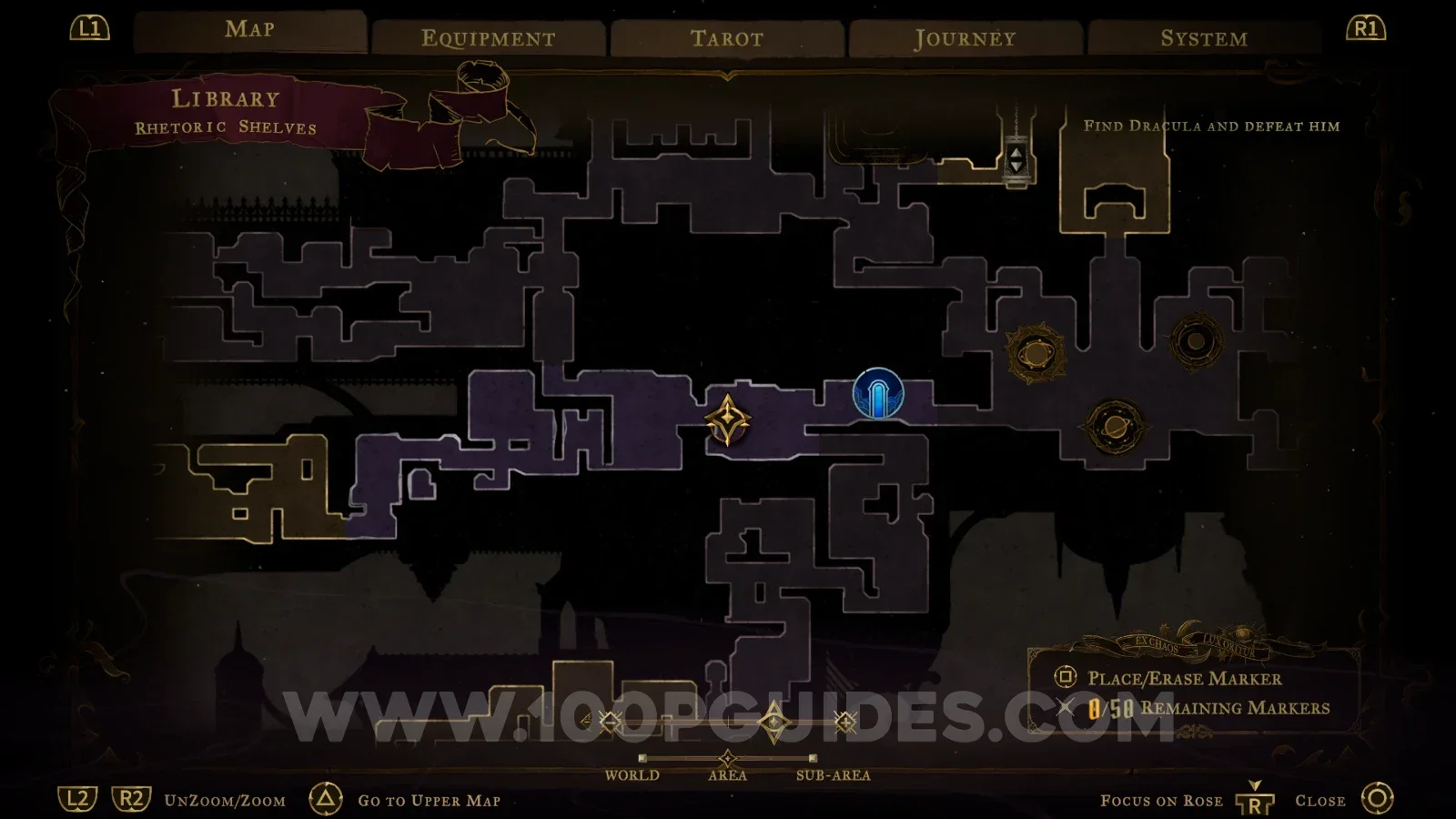 Castlevania Belmonts Curse Rhetoric Shelves map marking the Midnight Tear relic in the Library