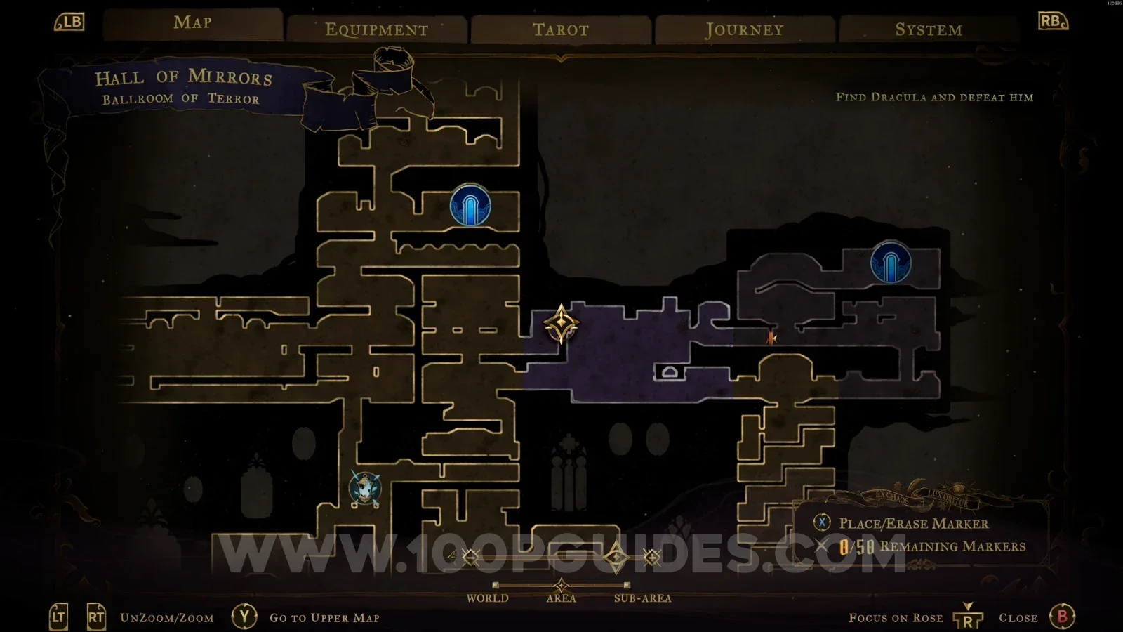 Castlevania Belmonts Curse Ballroom Of Terror: map marking the end of the area with Wise Heart Fragment #3