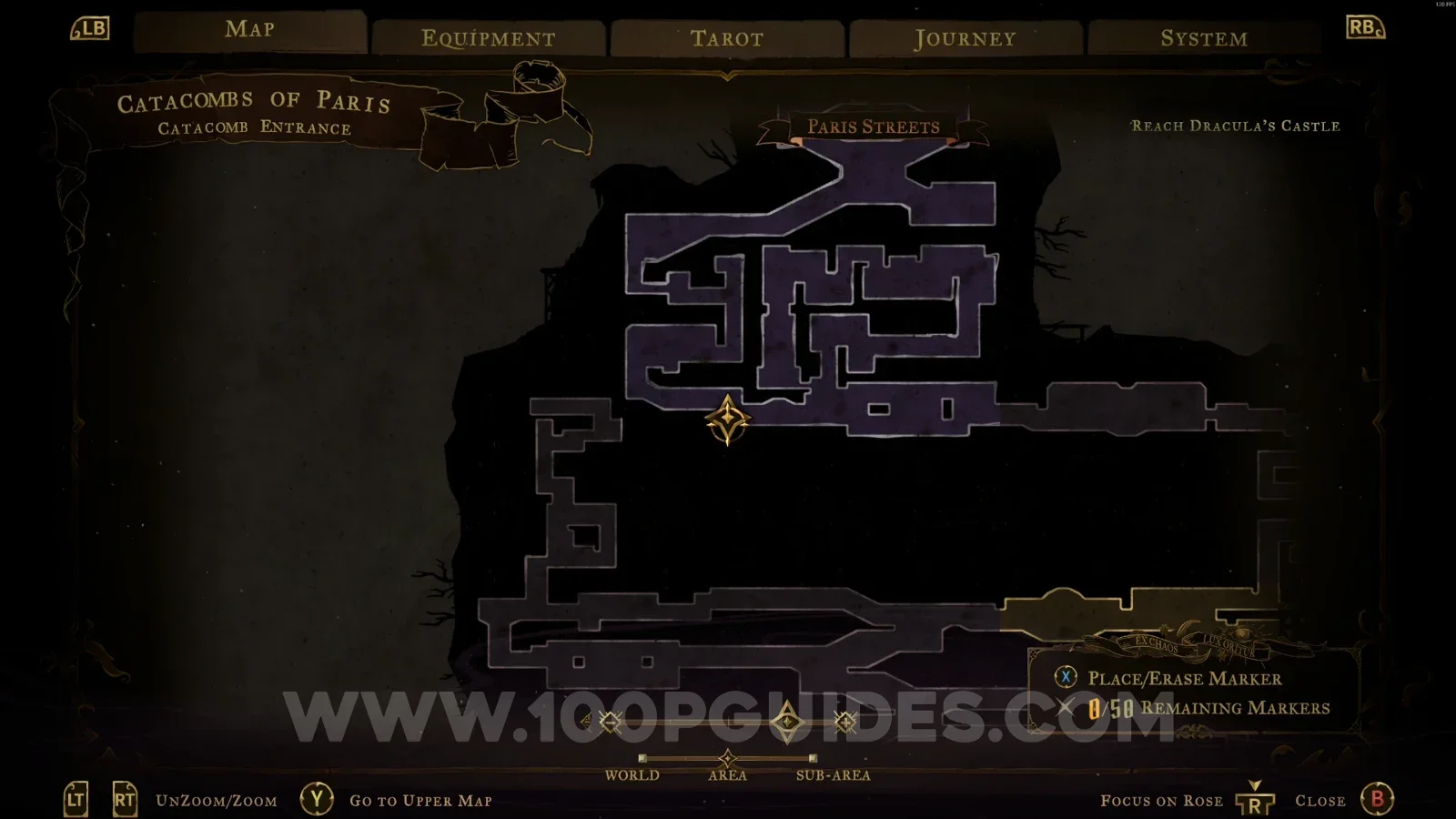 Castlevania Belmonts Curse Catacomb Entrance map with the area of XP Statue #46 marked