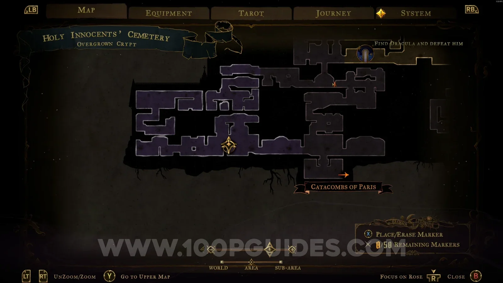 Castlevania Belmonts Curse Overgrown Crypt map with the area of XP Statues #36 and #37 marked