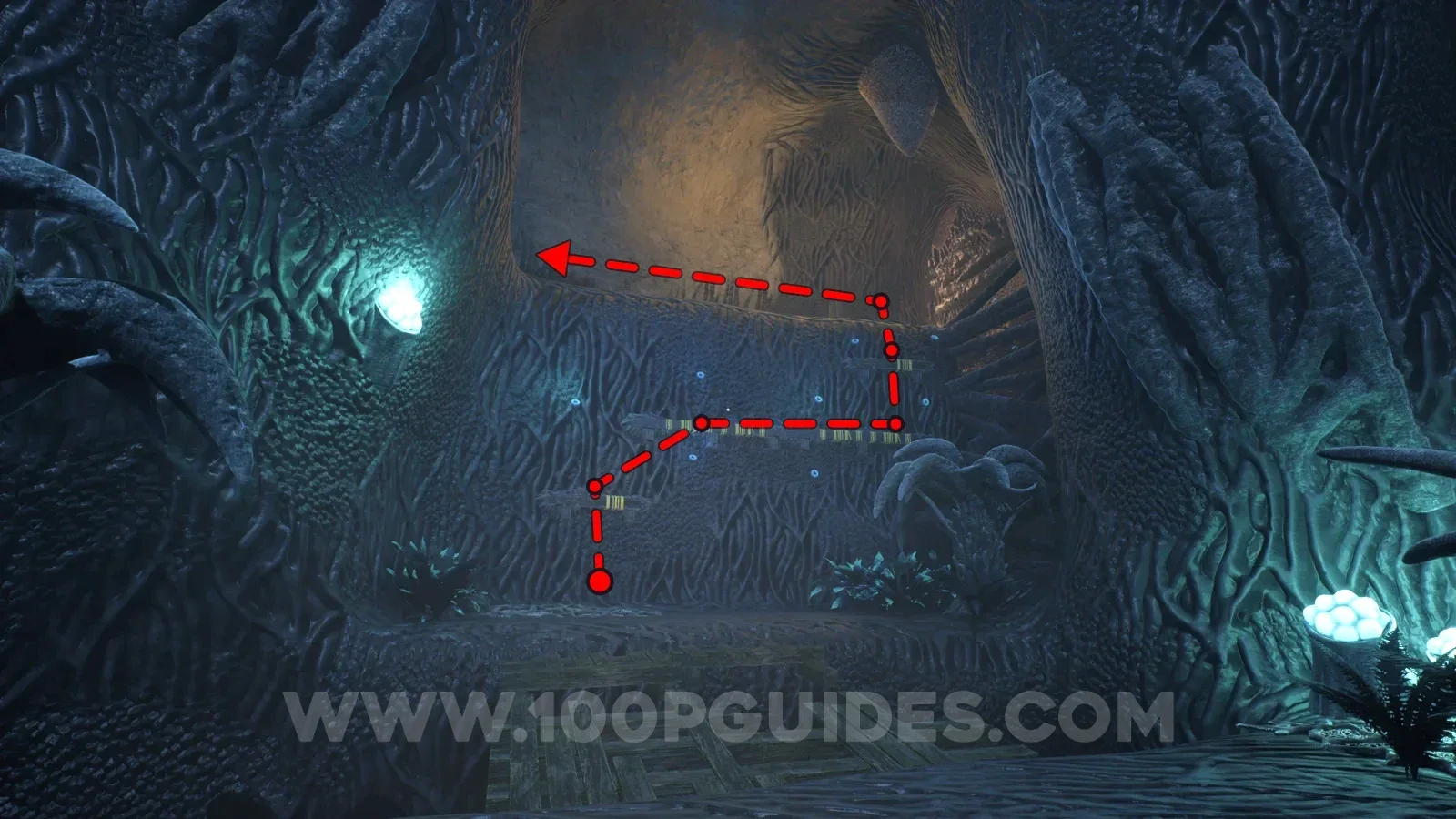 Terrible Lizards Chapter 4: heading left after climbing the wall in Cavern A toward a small tent