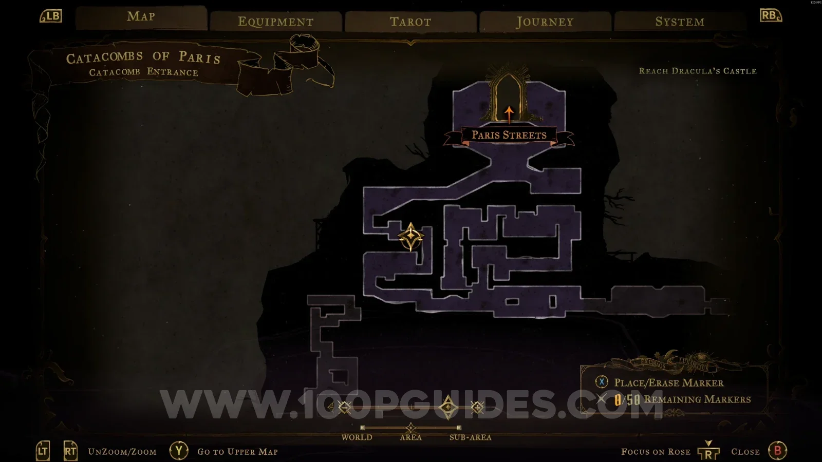 Castlevania Belmonts Curse Catacomb Entrance map marking the area to the left of XP Statue #45