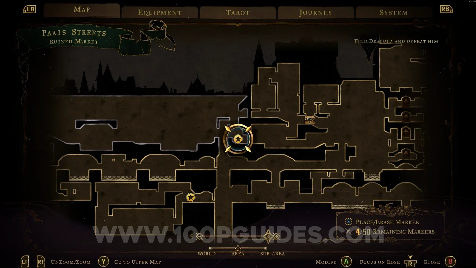 Castlevania Belmonts Curse Ruined Market map with the area of XP Statue #7 marked