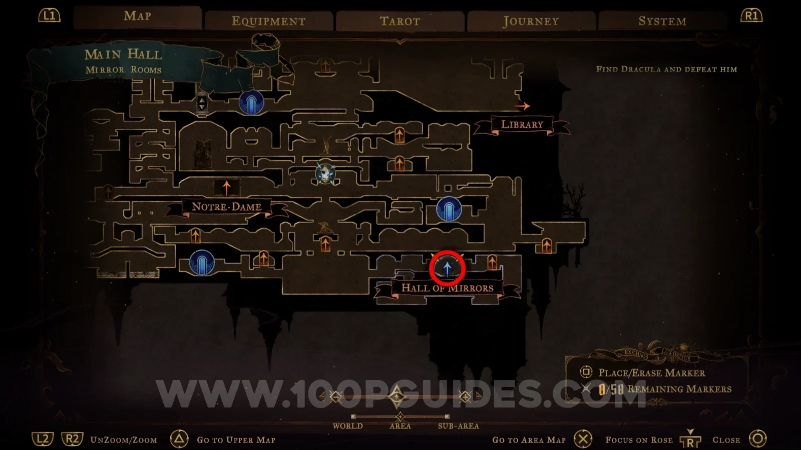 Castlevania: Belmont's Curse Main Hall sub-region: the route to the mirror in the bottom right corner